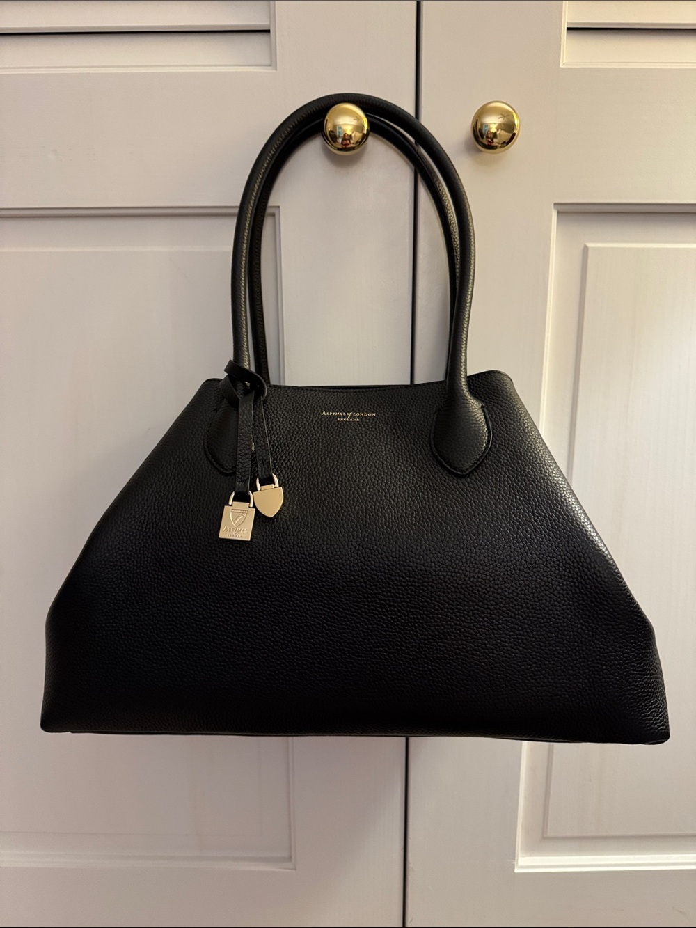 Aspinal of London Large Paris Tote on Black Leather with Red Interior